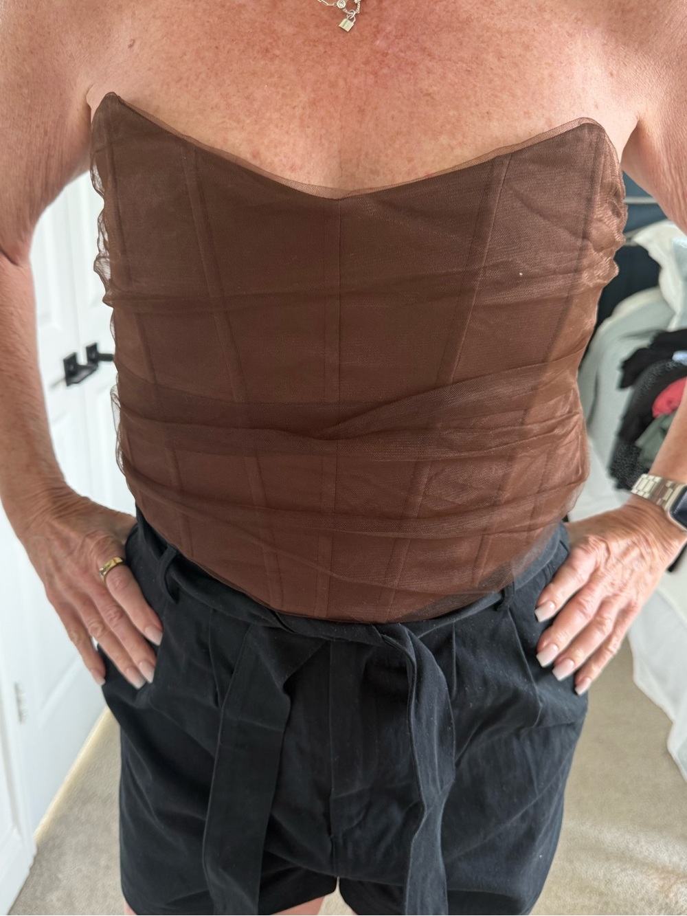 Zara brown tulle corset crop top